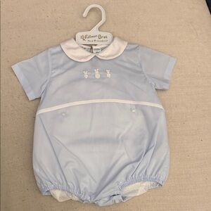 Classic Light Blue Bunny Trio Peter Pan Collared Baby Bubble Romper